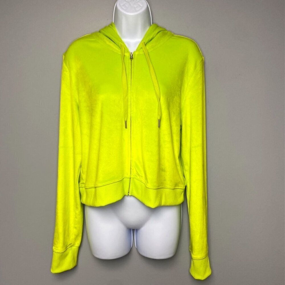 Aerie Real Good Neon Green Velour Full Zip Crop Hoodie Size XL